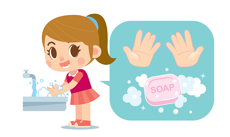 girl washing hands with soap - prevent transmission of Coronavirus
